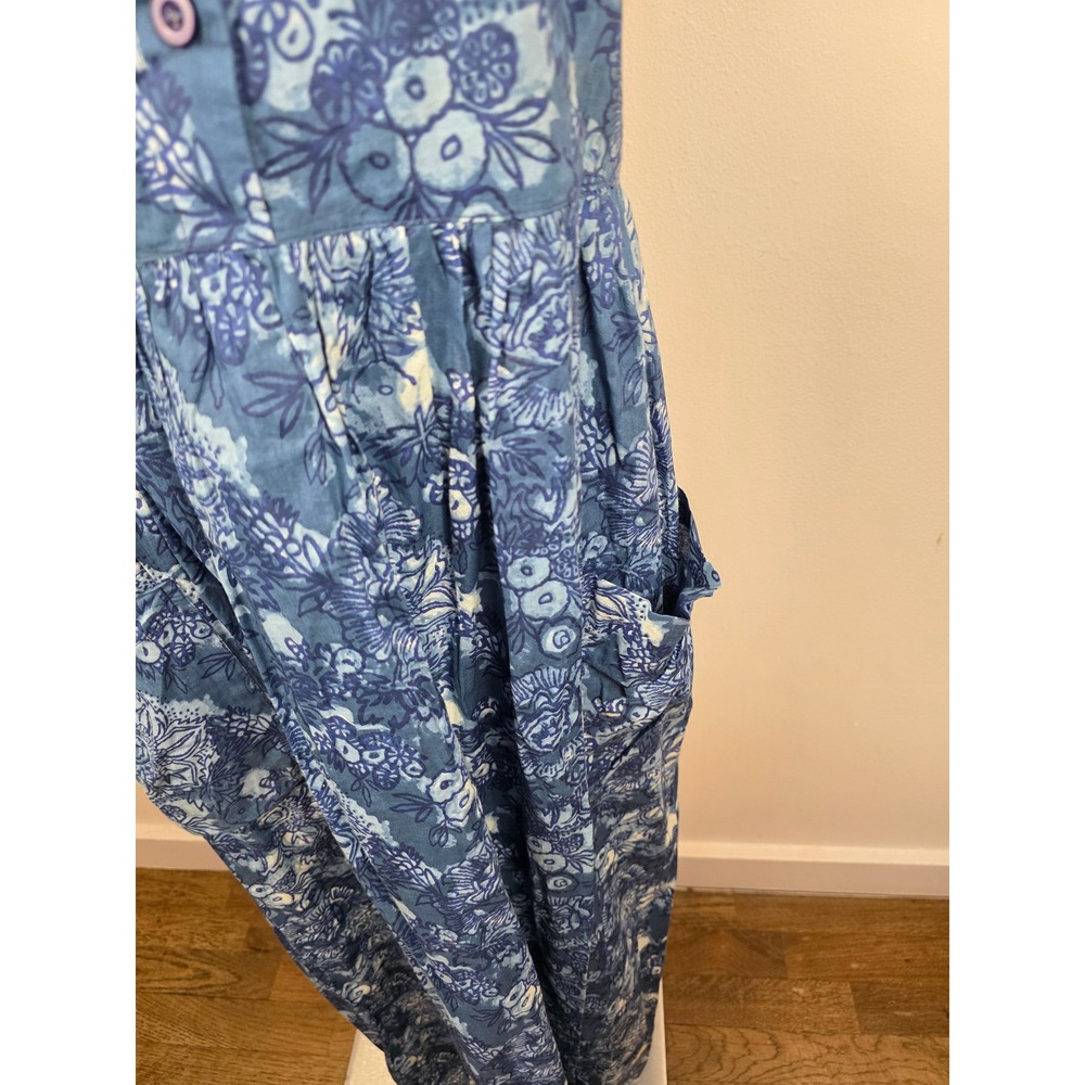 April Cornell Womens Blue Floral Cotton Maxi Dress Pockets Size L Sleeveless - Picture 4 of 7